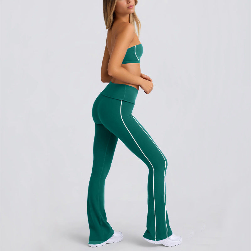 Yoga clothes autumn sling tube top nude bra beautiful back sports intimates running fitness women's bell bottomssuit