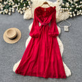 Vintage chic lantern sleeve v-neck lace patchwork dress - women's summer korean style slimming a-line maxi dress