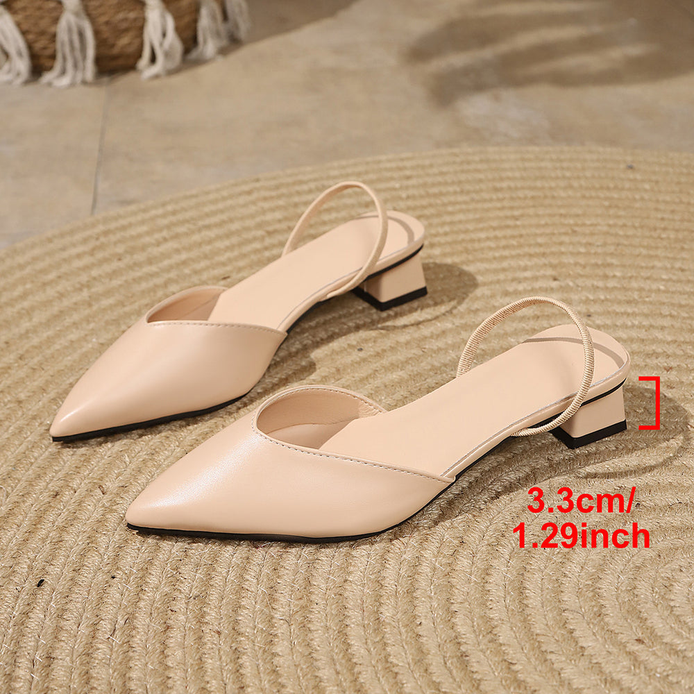 Exportplus size women's shoes 2026 spring and summer new arrival pointed thick heel medium heel flats women's back empty toe cap sandals women