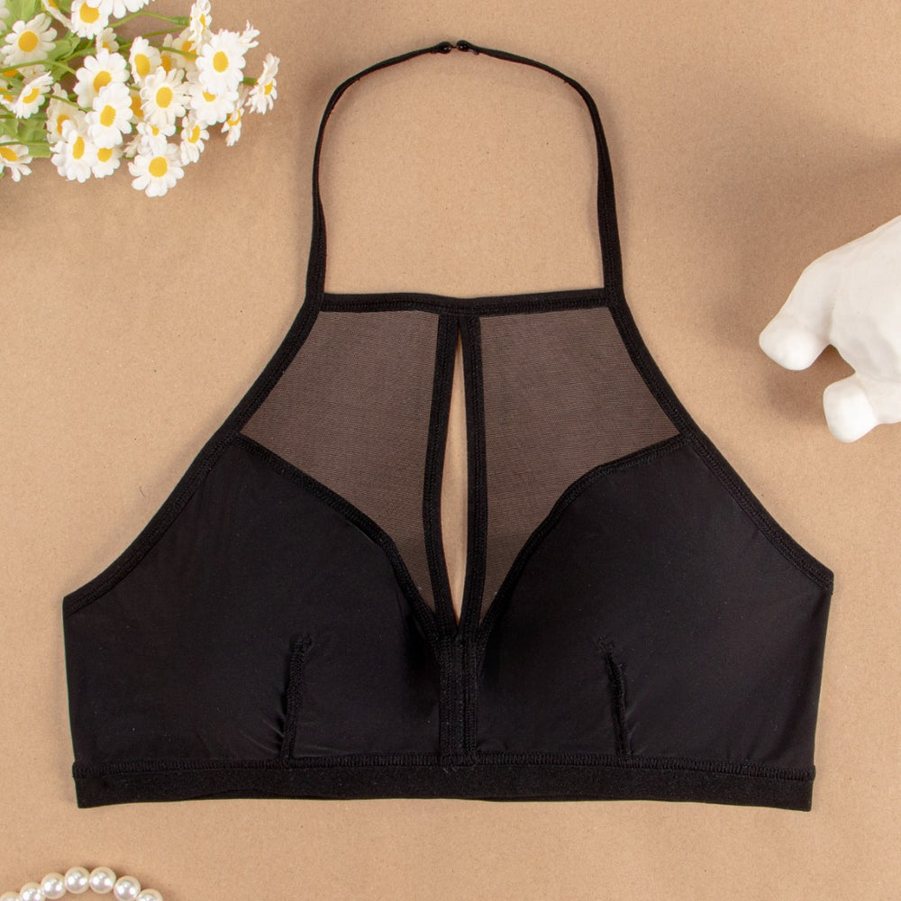 European and american halter neck sheer mesh bra - ultra-thin, breathable, sexy back and shoulder design - women's bra - cross-border wholesale