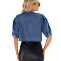 Ebay european and american cross-border women's spring and summer new  independent station washed navy collar denim small coat tops
