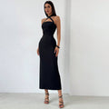 summer pure desire style halter backless high waist hip cover long skirtpure colorknittingsilmfashion cross-border dress