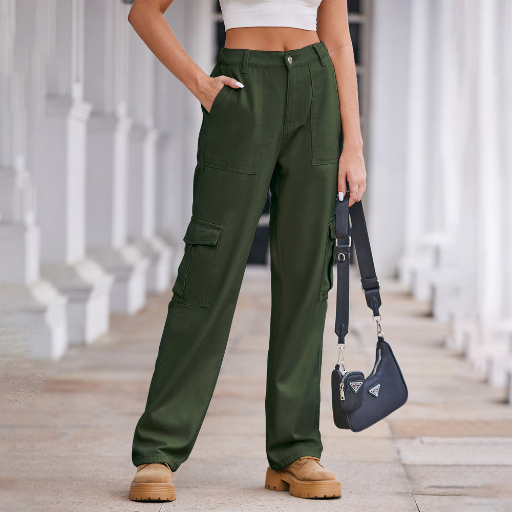 autumn european and american cross-border e-commerce women's fashion  new washed semi-elastic waist denim cargo pants