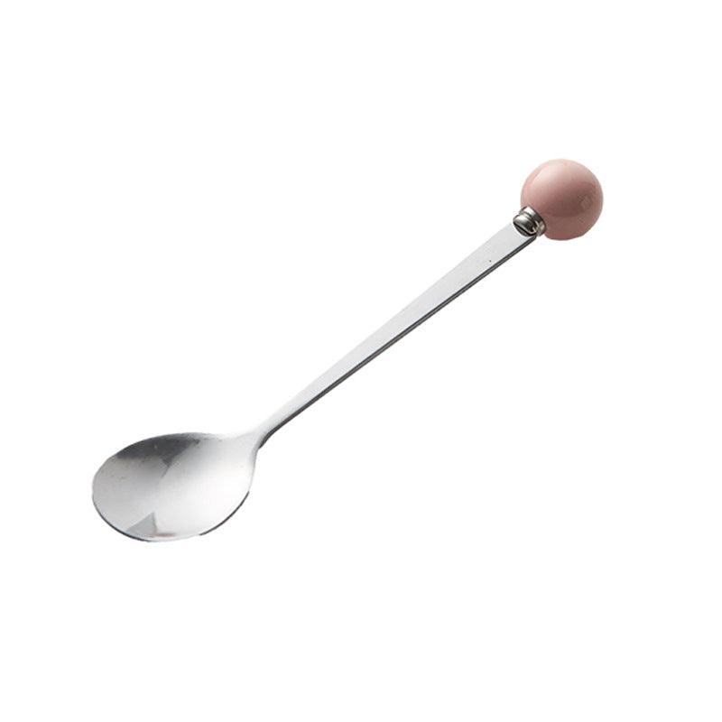 Accessible luxury ceramic ball fruit fork for home stainless steel spoon multi-purpose dessert spoon good-looking glazed pastry fork