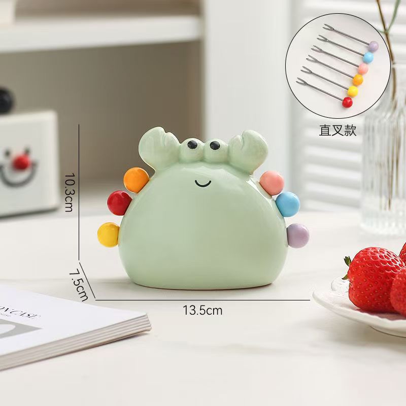 Crab stainless steel fruit fork set - stylish, safe ceramic forks for kids, dessert picks with storage jar - perfect for home use