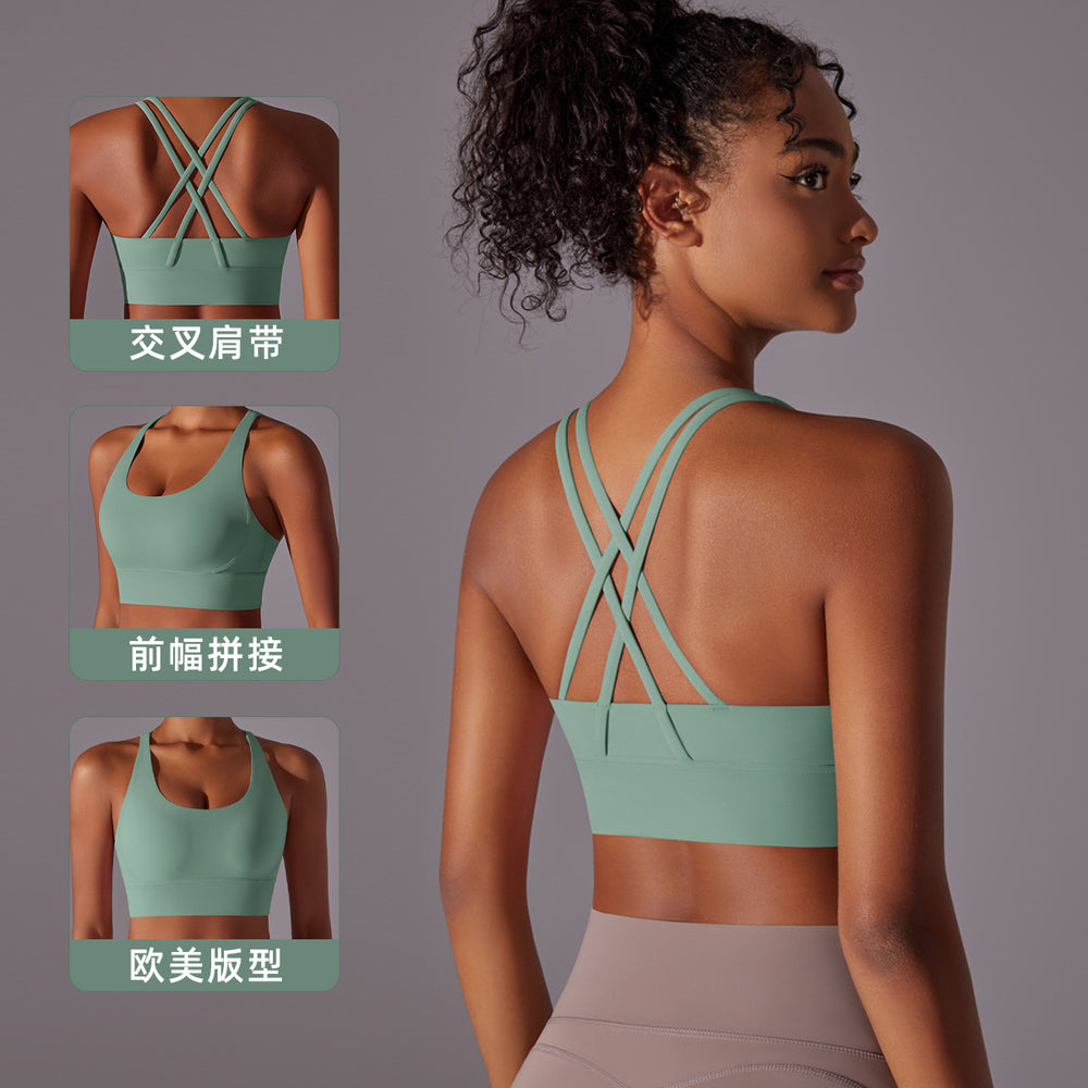 New arrival double-sided brushed cross back shockproof push-up sports intimates cloud-like yoga sports bra fitness tops