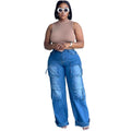 European and american style high-waisted jeans -  cross-border women's fashion trendy multi-pocket straight-leg cargo casual pants