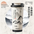 Ink style national trend portable thermos cup chinese style double drinking lid coffee cup 316 stainless steel ceramic liner water cup