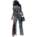 European and american style denim skirt suit cross-border women's clothing trendystylish handmade distressed vest high waist slit jeans