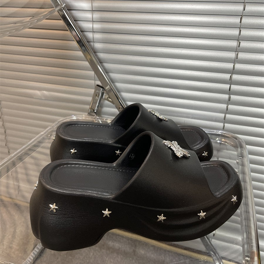 Thick sole thick heel slippers for women summer outwearthick sole shit feeling 2025new arrivalsummer popular beach sandals