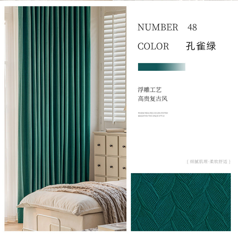 French retro green wheat ear velvet blackout curtains for living room and bedroom, thickened curtain fabric, shaoxing curtain wholesale