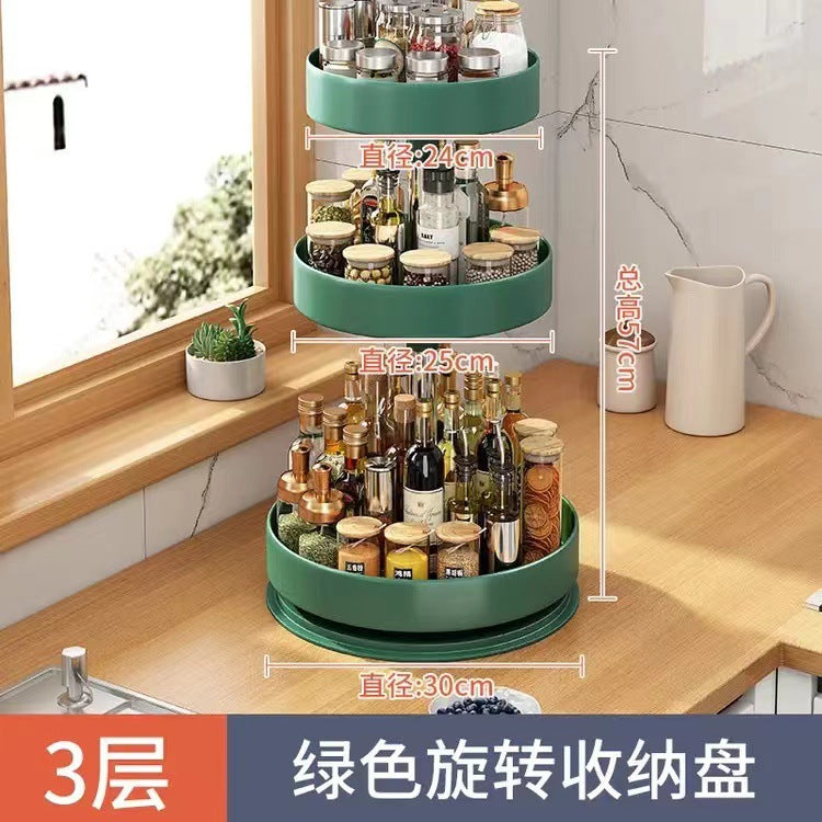 Kitchen spice rack - multifunctional countertop organizer for bottles, jars, and condiments - rotating storage shelf