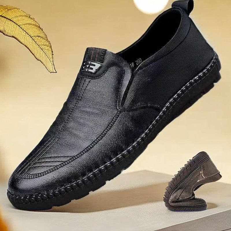 Men's leather dress shoes - soft leather, business casual, mid-aged & elderly, soft sole, spring 2025 new collection, plus size, black, anti-slip, dad shoes