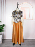Aliexpress cross-border plus size midi skirt + t-shirt dress african women's crystal satin print two-piece skirt set
