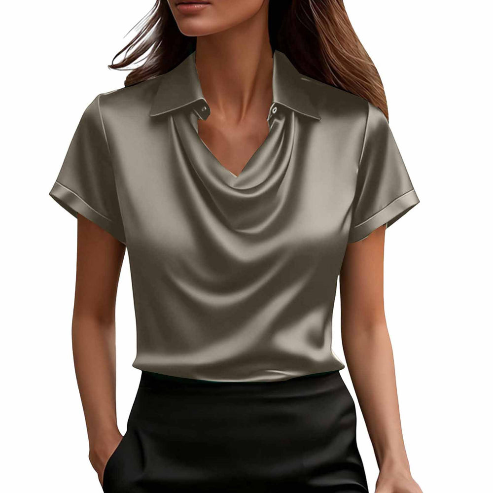 foreign trade summer fashion solid color casual turn-down collar button-down professional style short-sleeve top shirt