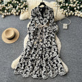 French chic elegant women's dress -  autumn fashion tie-waist v-neck long dress with intricate embroidery