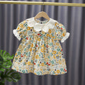 Princess dress for girls, baby summer pink floral dress, girls' dress with shell lace collar, elegant outing dress