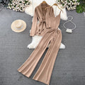 Fashionsuit female k-stylelong sleevesv neck waist knittingoutwear camisole three-piece set high waistloose pants