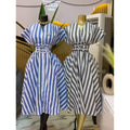 European and american women's clothing  autumn new collection: sweet and fresh striped v-neck high-waisted slimming a-line midi dress