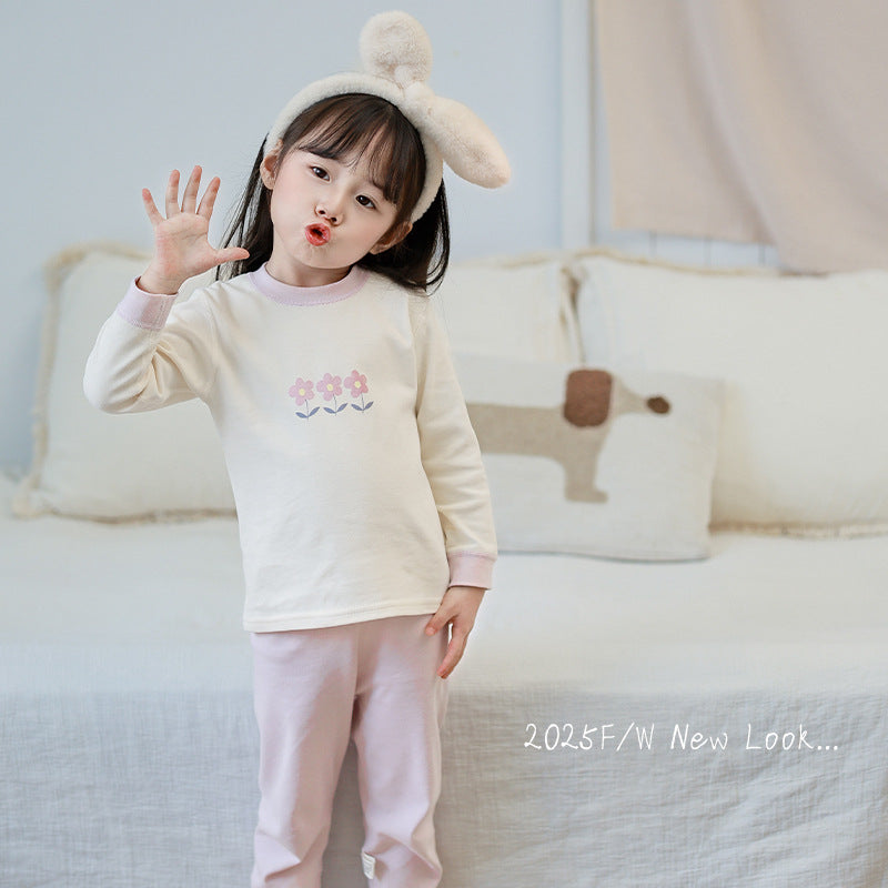 Baby long-sleeved underwear set, infant cotton pajamas, boys' and girls' pure cotton thermal underwear set for spring and autumn