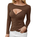 Aliexpress cross-border e-commerce women's casual sexy style t-shirt - spring/summer pleated slim-fit, age-reducing, and elegant top