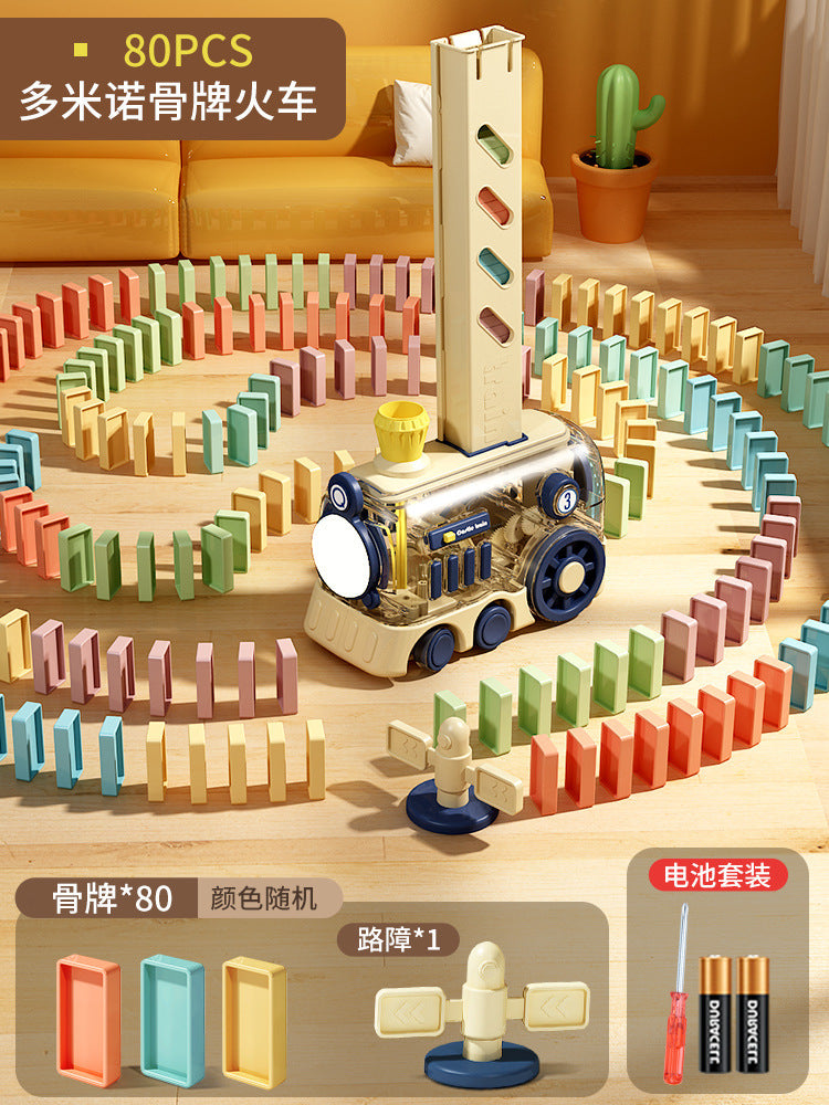 domino train kids educational automatic electric delivery vehicle building block toy gift for boys and girls