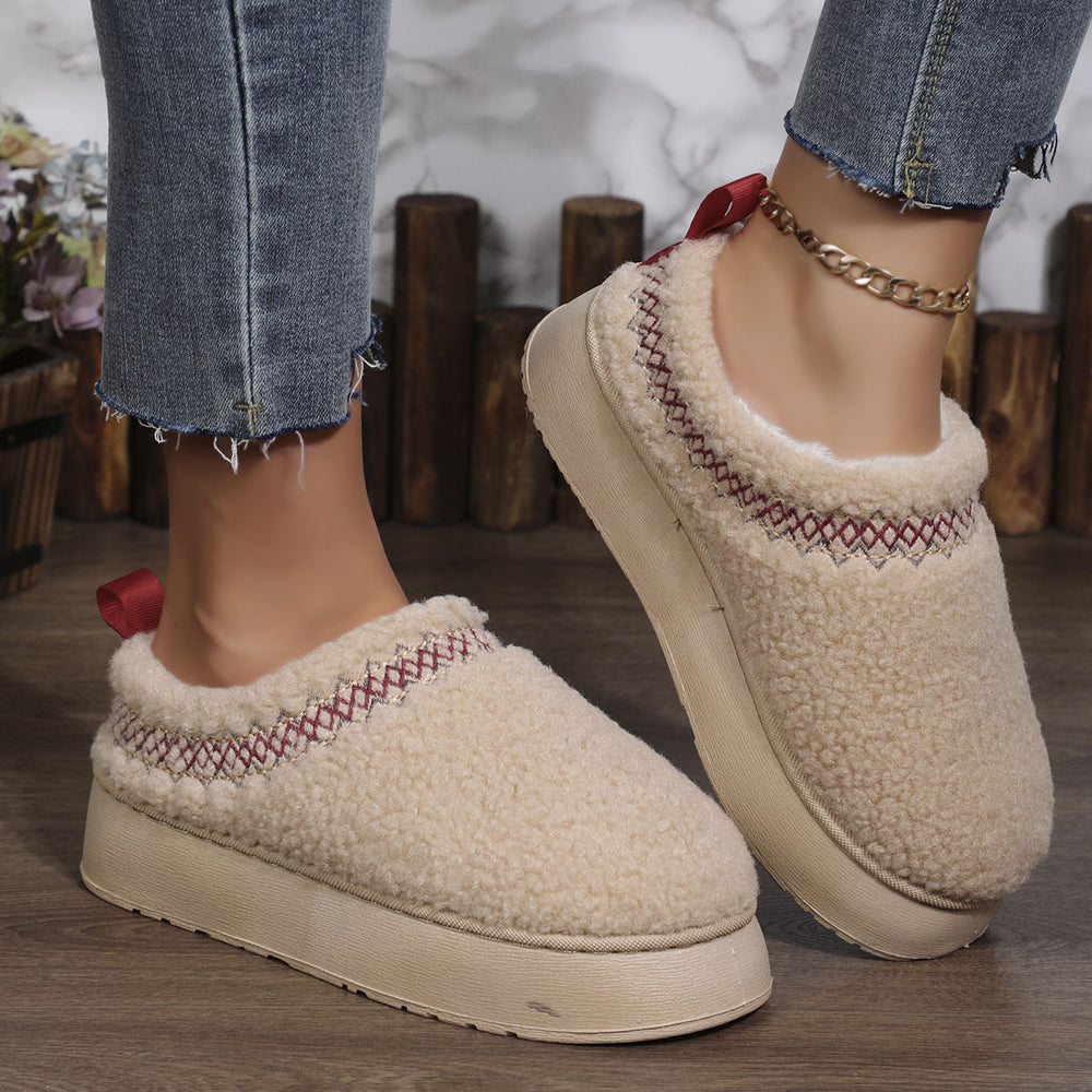 Thick soleoutwearwinter baotou half slippers new arrival ethnic style lace furry half-top export snow cotton slippers