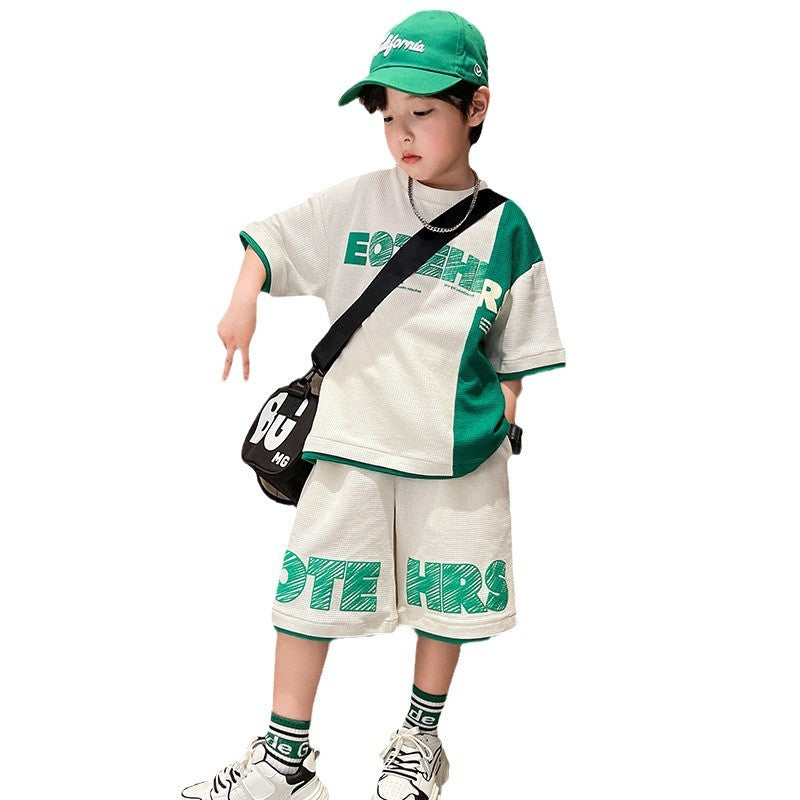 Boys' summer outfit set: new  styles for mid-to-large children - lightweight, trendy, short-sleeve activewear for boys