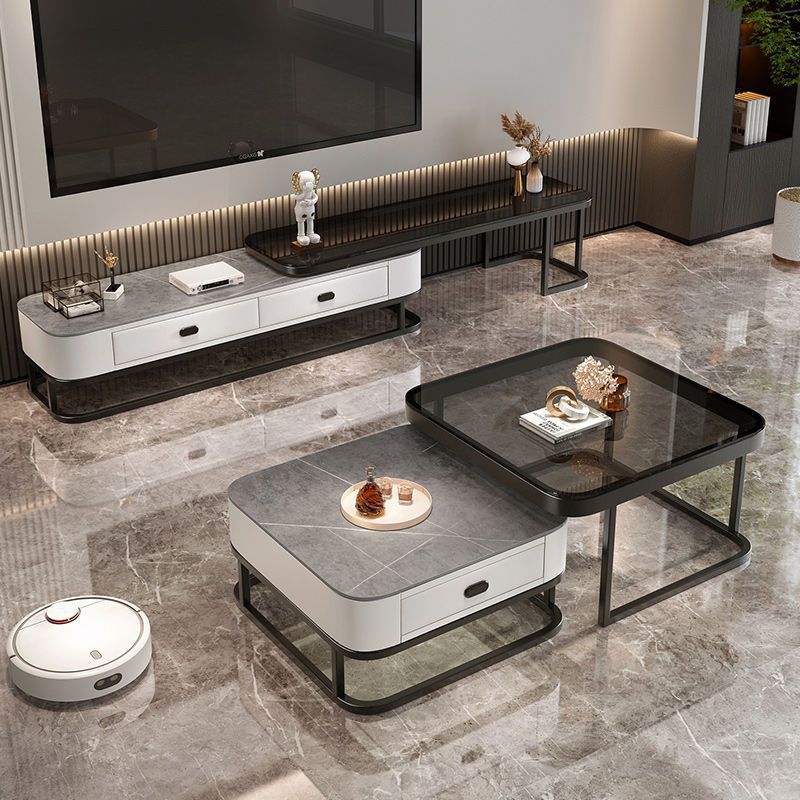 Modern minimalist sintered stone coffee table - luxury, trendy, space-saving design for small living rooms - available in various sizes for creative home combinations