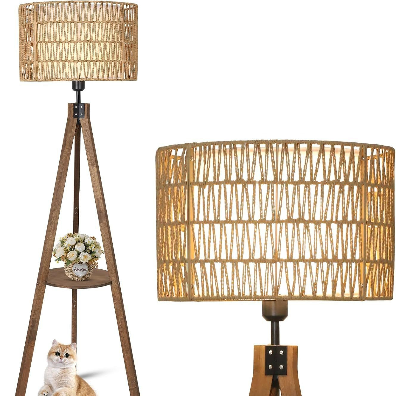 Wood art floor lamp living room simple LED shelf lamp bedroom study creative atmosphere lamp floor lamp customization