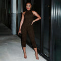 European and american style  autumn  new arrival: unique streetwear trendy printed sleeveless bodycon backless jumpsuit for women