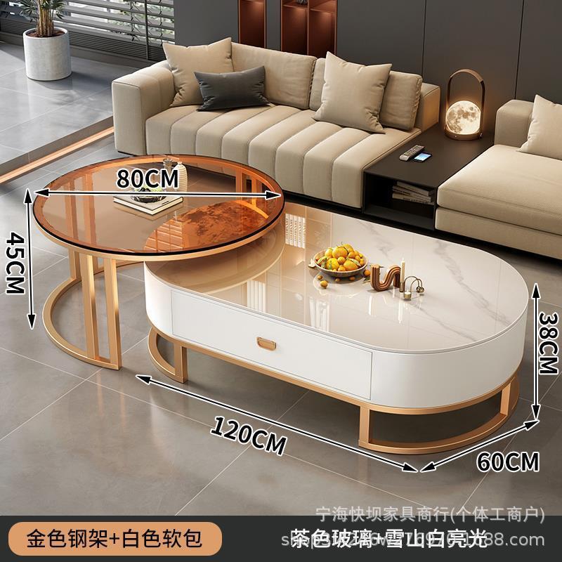 Coffee table living room for homeaccessible luxury oval modern casual type popular glass small tea table slate small apartment accessible luxury