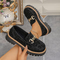Wholesale women's plus size leopard print loafers: new  spring/autumn retro metal buckle chunky sole