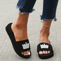 Women's slippers 2024 summer new trendy candy color rhinestone flat crown outdoor thick sole one-strap sandals