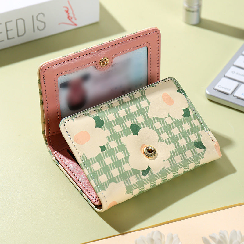 Small fresh three-fold wallet, short women's  explosion, portable driver's license card holder, three-fold storage change purse.
