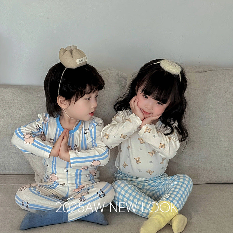 Kids' thermal underwear set - baby boys & girls autumn cotton pajamas - class a warm pure cotton lycra sleepwear