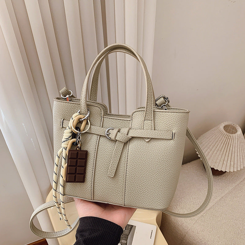 Cross-border retro lychee pattern portable bucket bag women's bag temperament commuter tote bag fashionable versatile shoulder messenger bag