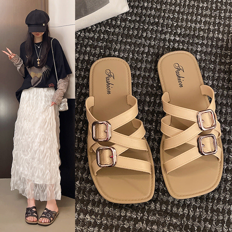 Women's summer slippers - 2026 new fashion french crossover comfortable stylish roman sandals flat slippers