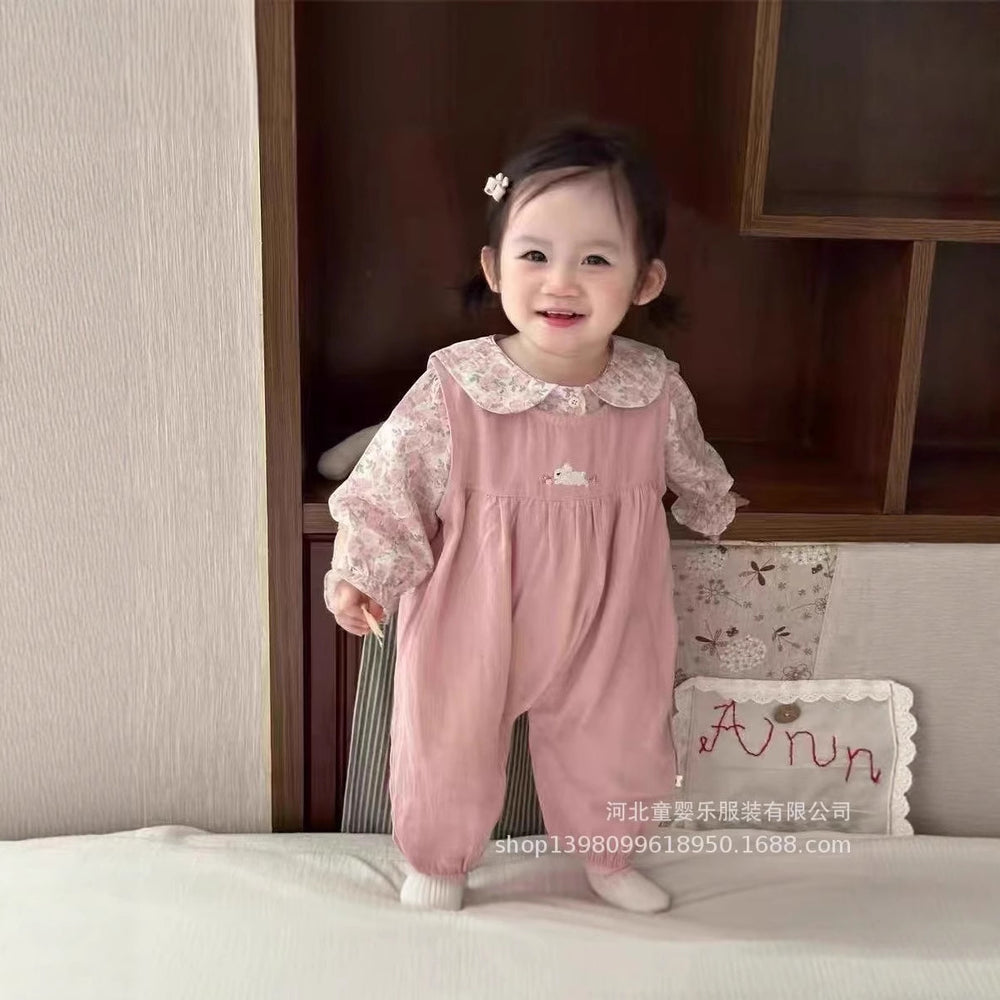 Outwear doll baby clothes embroider baby overalls spring & fall style suitsweet floral two-piece setsuit