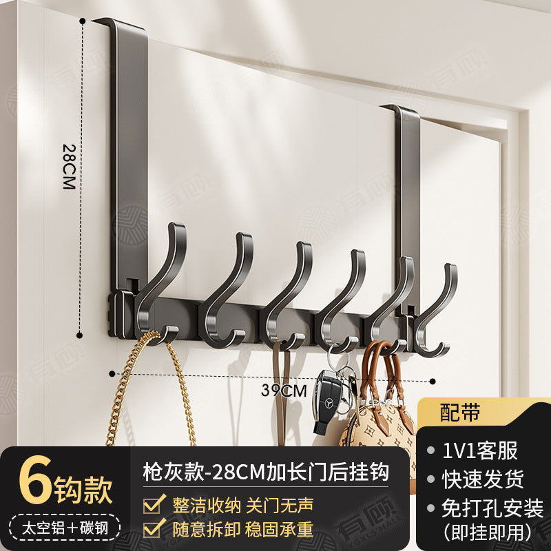 Over-the-door hook - no drilling required, universal for bedroom & bathroom, space aluminum, extra wide, heavy-duty, rustproof, multi-purpose storage
