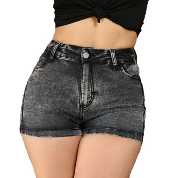 new american style black denim shorts - women's mid-rise stretch washed jeans, slim fit, bodycon, hot girl style hot pants