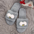 Cartoon cotton slippers for women, autumn and winter outerwear, 2024 new style, flat bottom glasses, large size fleece-linedheattech fur slippers for women