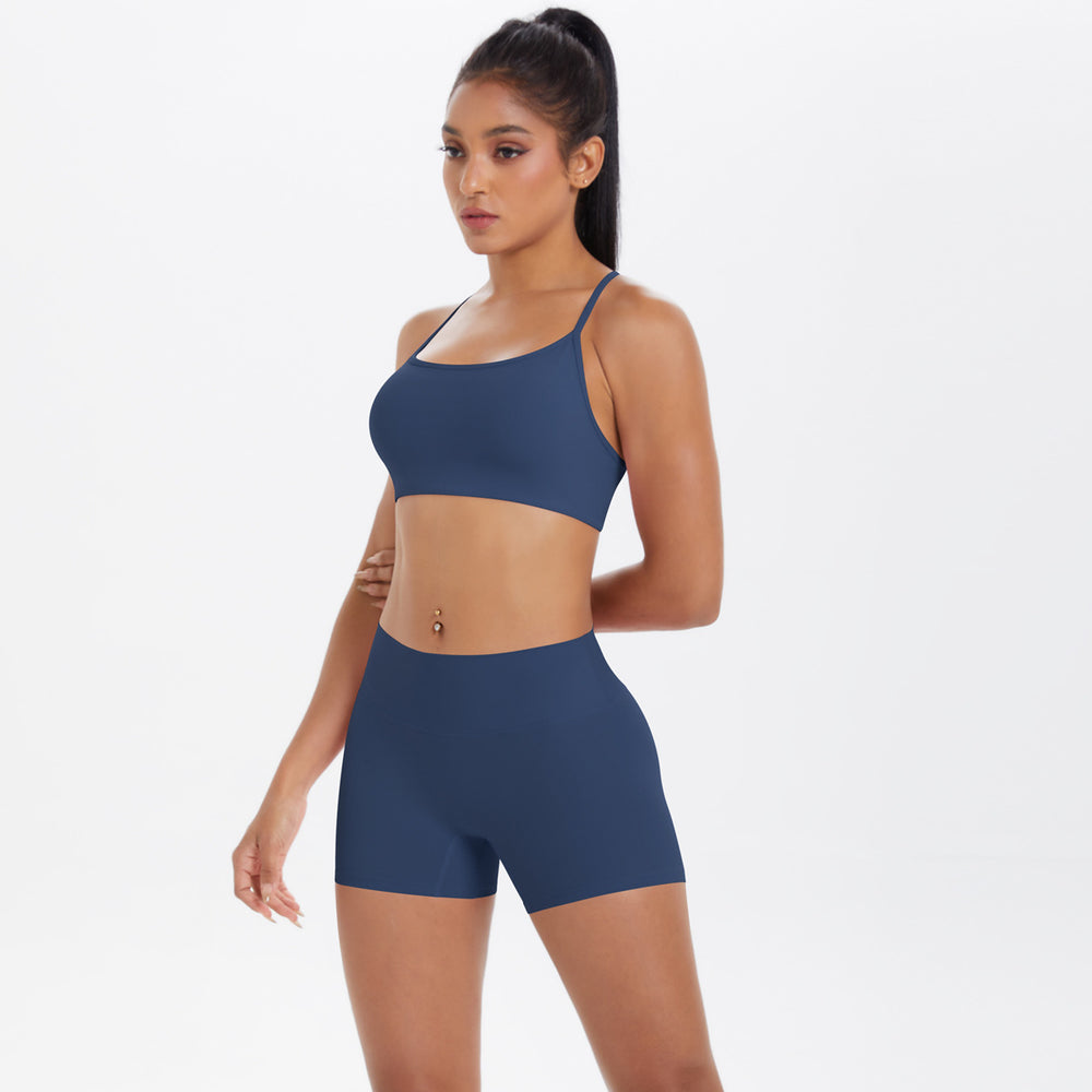 New outdoor casual cloud-like athletic yoga set - quick-dry, compression, criss-cross back, butt-lifting shorts workout outfit