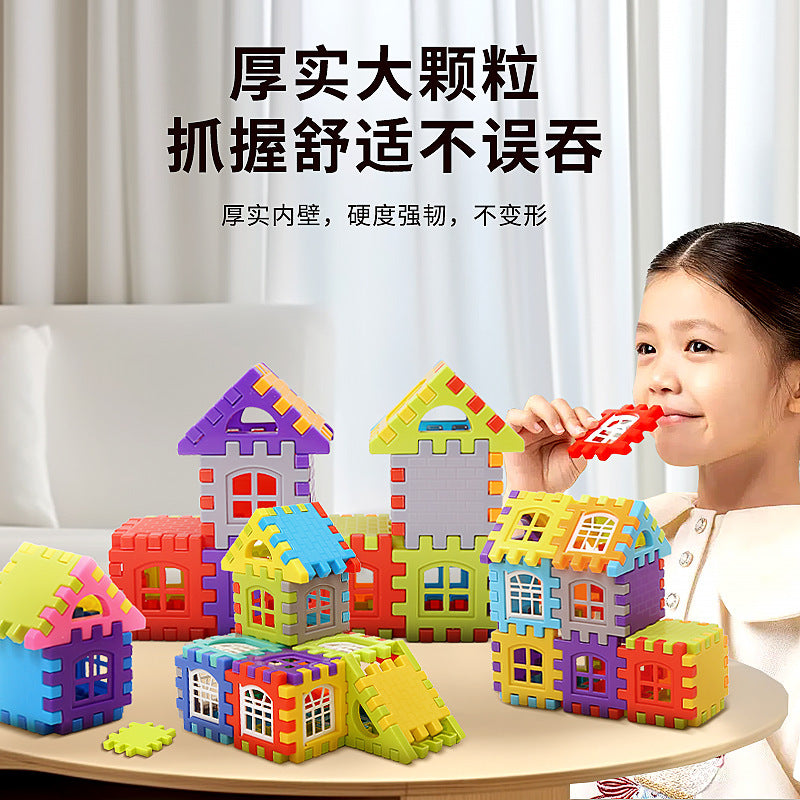 Kids house building blocks assemble toys cultivate educational large capsules square block wall window model puzzle girls boys