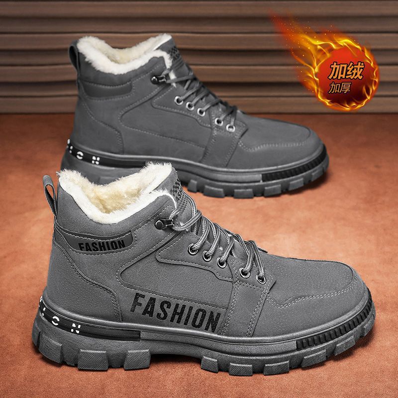 Winter men's shoes 2025 new fleece-lined thickened warm cotton shoes men's sports anti-slip work boots martin boots safety trendy shoes