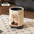 Retroins style little black cat printing trash can with pulleys for home high-looking living room kitchen large garbage basket