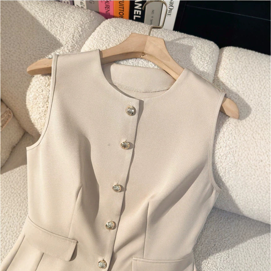 Vest round neck waistcoat apricot fragrance suit silm vest eleganttops sleeveless shortoutwear