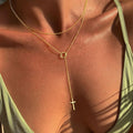 European and american cross-border hot-selling fashionable minimalist stackable cross double-layer necklace gold silver round bead chain choker