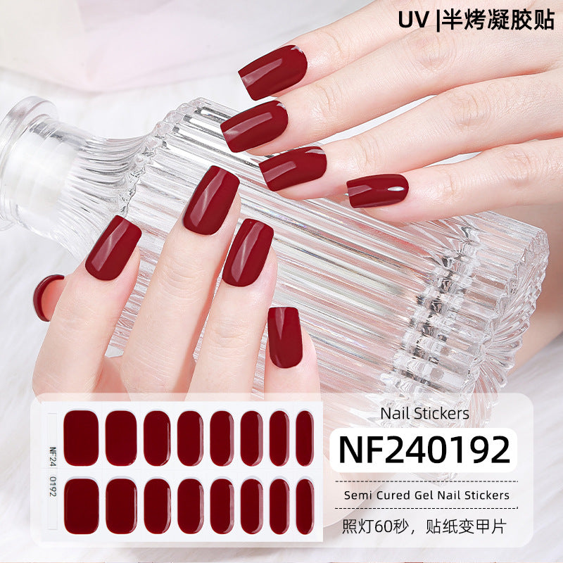 Zhengxiang new semi-cured gel nail art sticker solid color pure green onion gel UV nail sticker simple baking lamp gel nail art