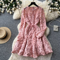 French-style heavy lace cutout bodycon dress - women's summer long sleeve slimming a-line dress - soft & elegant